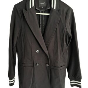 Liverpool - Black Double-Breasted Blazer with Striped Collar and Cuffs.